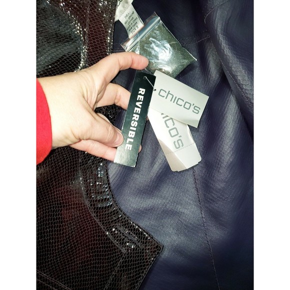 Chico's Reversible Leather & Shiny Plum Purple Snake Skin Jacket NWT Sz XL 3 - Picture 9 of 12